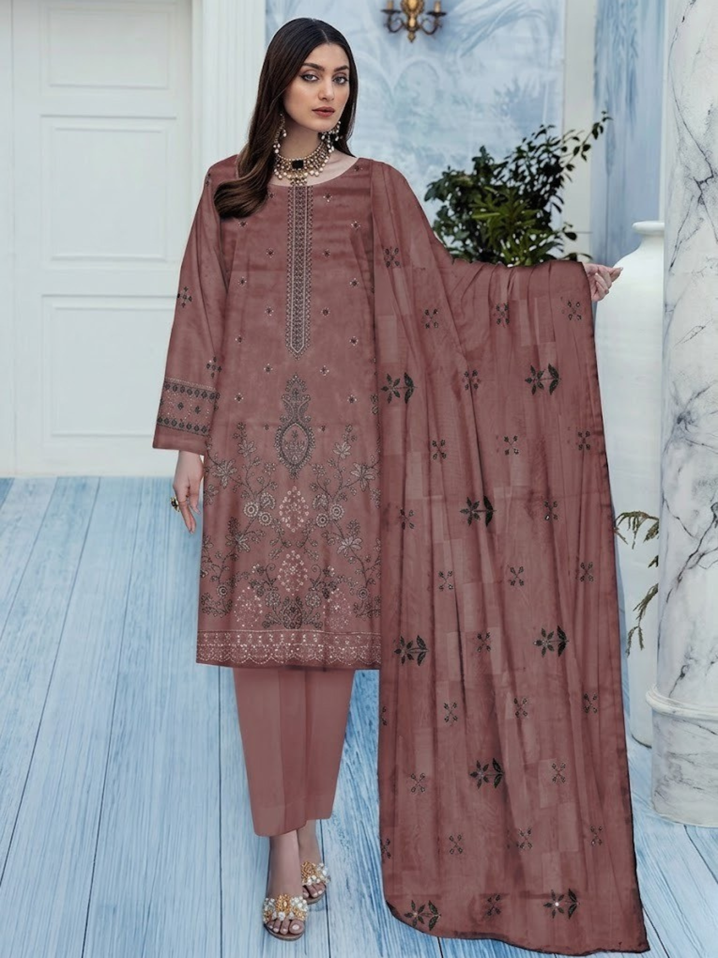 Bin Shaukat Noor e Chashm Vol 07 Lawn Embroidered Unstitched 3-Piece Suit-BGS-PMRS-D01