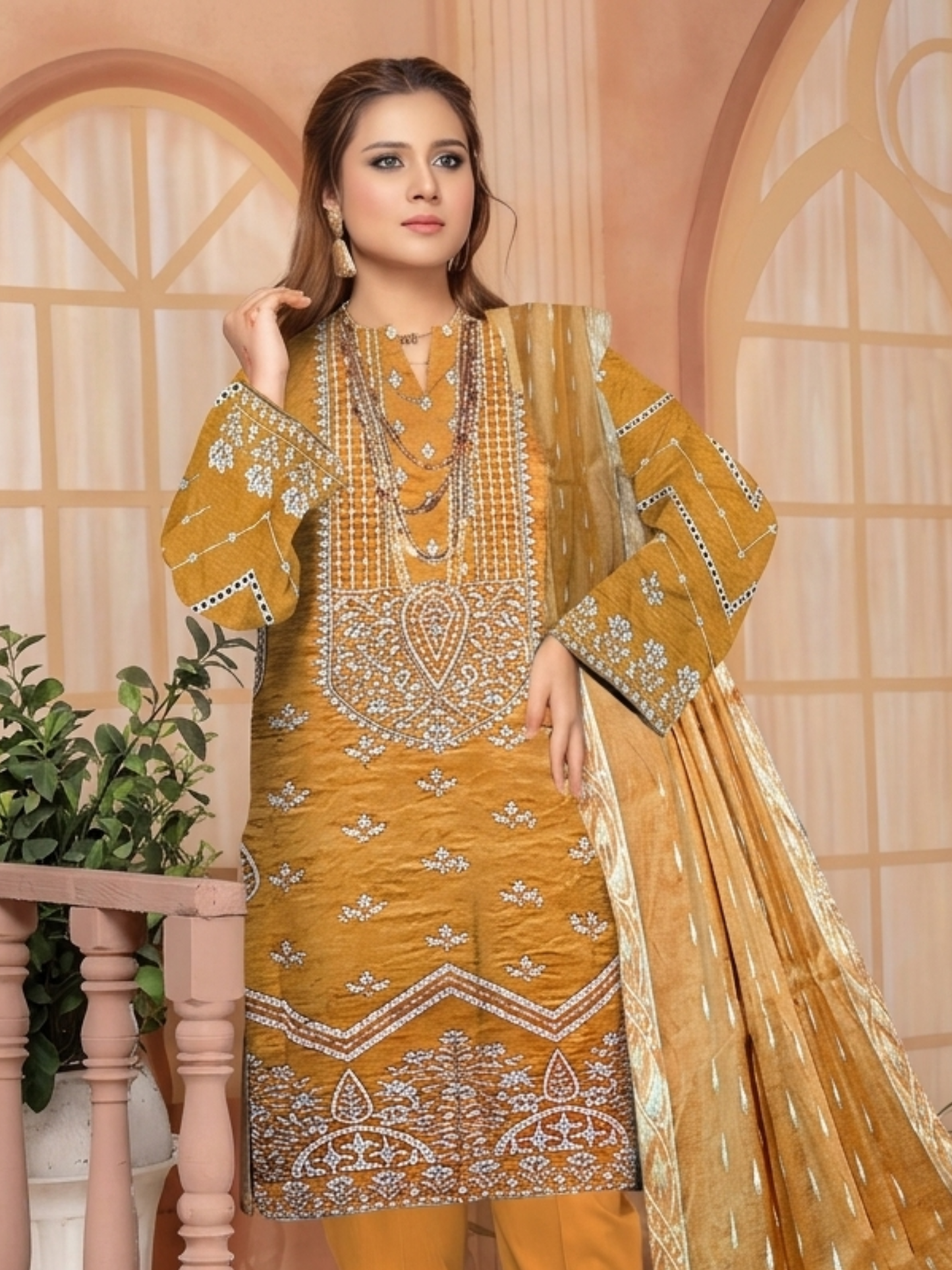 Orange-Bin Shaukat Lawn Embroidered Unstitched 3-Piece Suit-04
