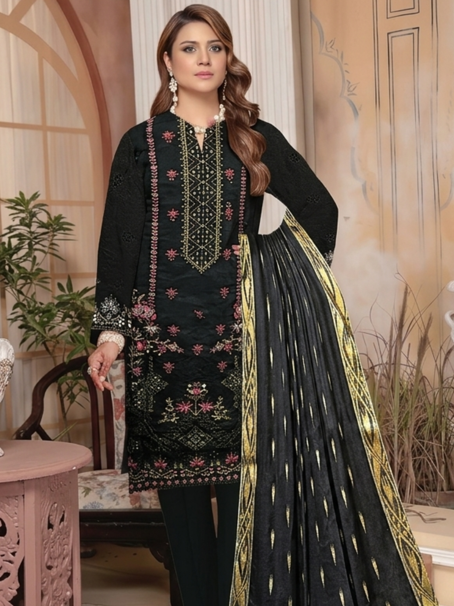 Black-Bin Shaukat Lawn Embroidered Unstitched 3-Piece Suit-02