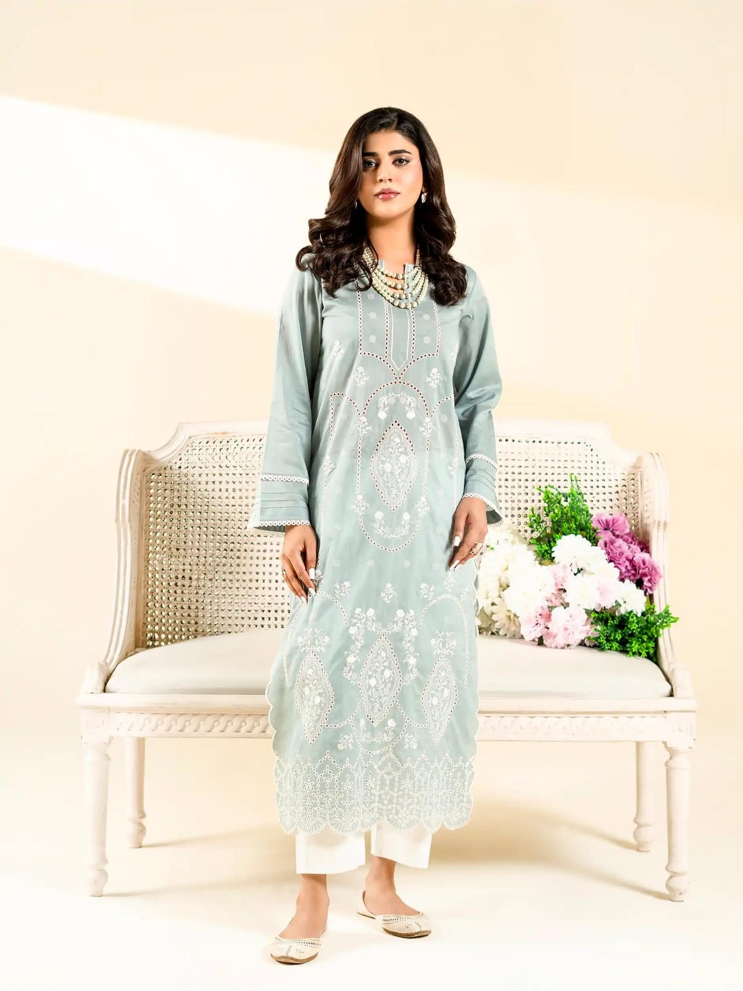 Blue-Rabazka Blended Lawn Embroidered Stitched Shirt-WRTW-DELW-1PC-S26-03