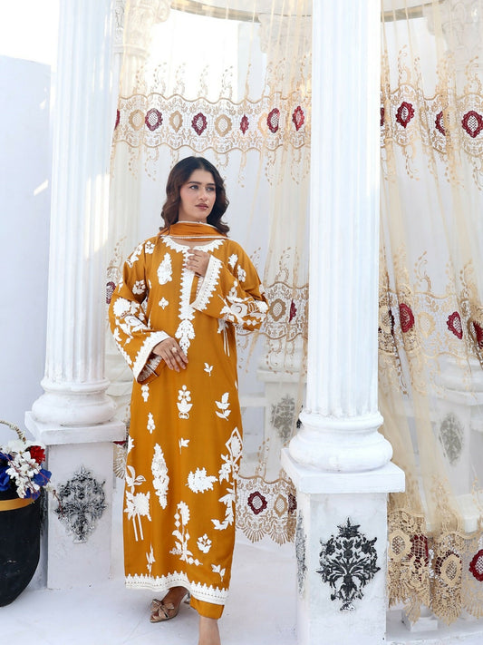 RB Pret & Couture Linen Embroidered Stitched 3-Piece Suit-02