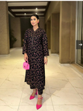 Tehzeeb Libas Summer Linen Embroidered Stitched 2-Piece Suit-MIDNIGHT GOLD