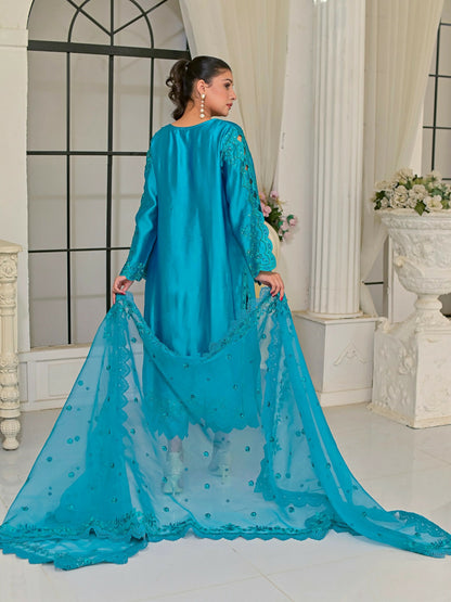 Farooq Hameed Studio Silk Embroidered Stitched 3-Piece Suit-Elli