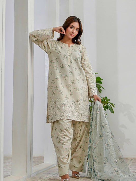 MAK Fashion Lawn Embroidered Stitched 3-Piece Suit-Pistachio Dust