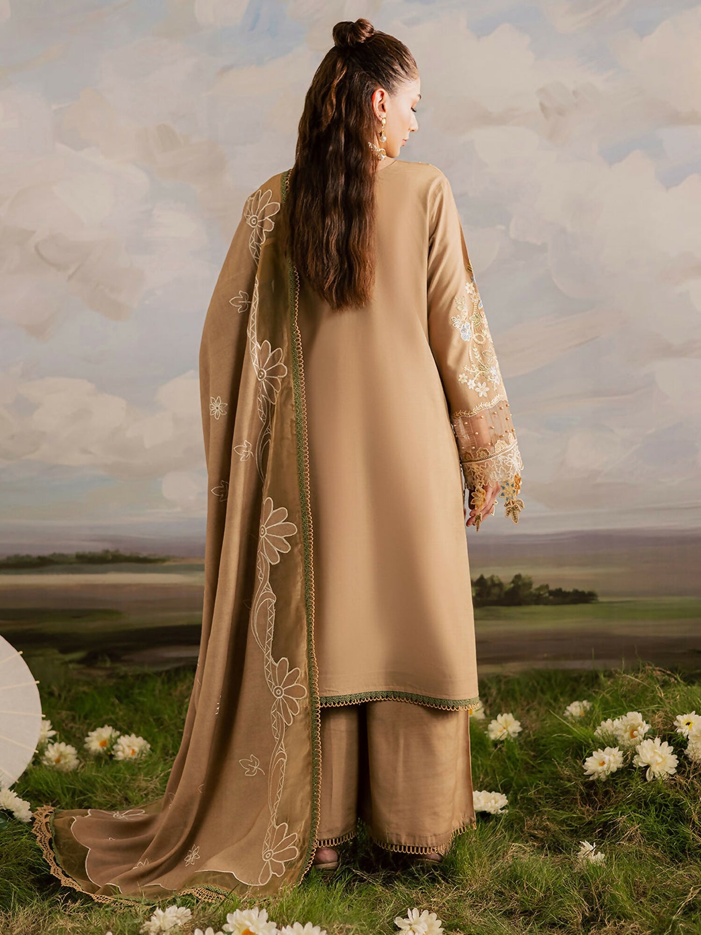 Mahnur Kaia Slub Linen Embroidered Stitched 3-Piece Suit-K- 04