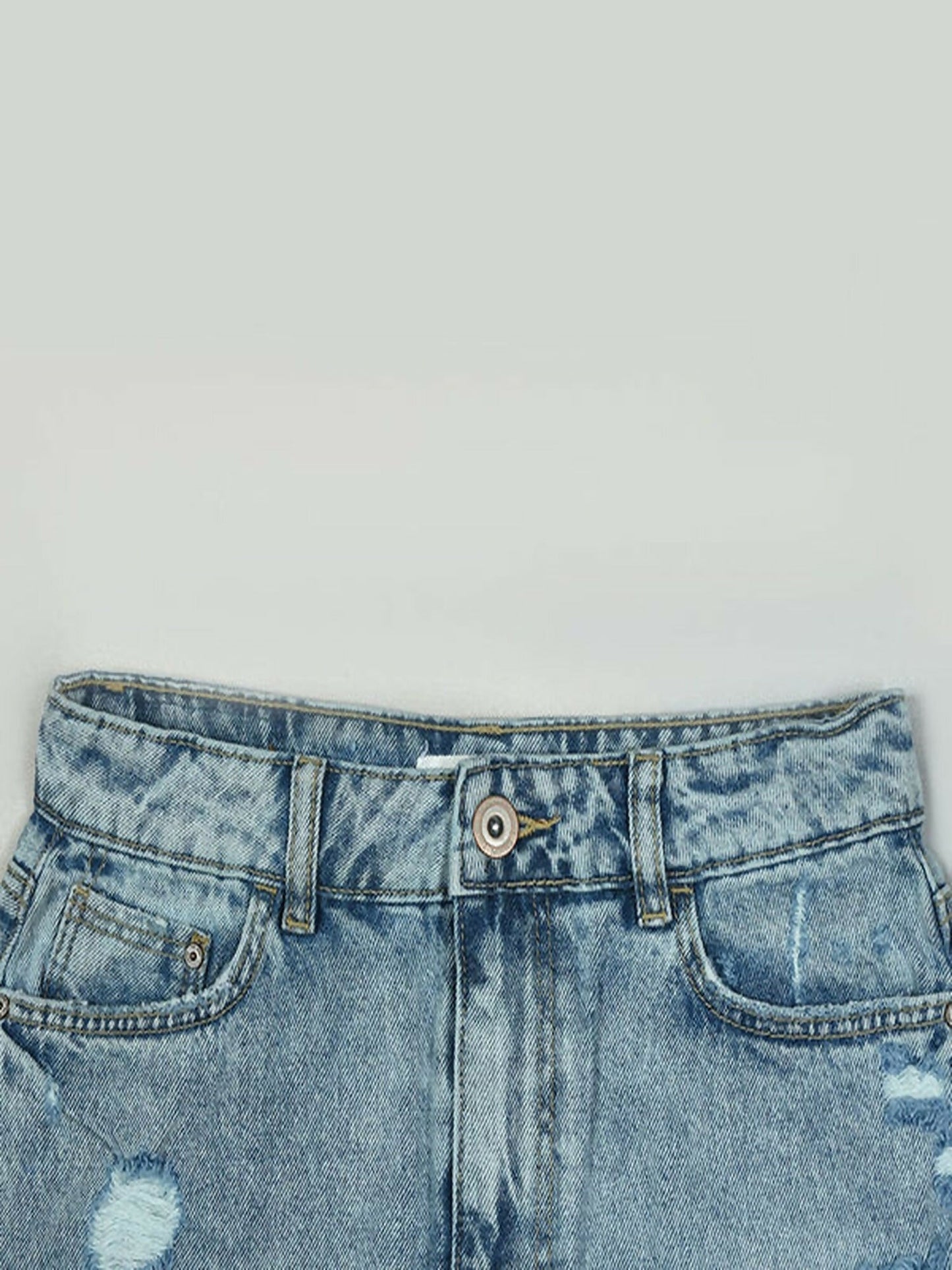 Funky's Plain MId Length Ripped Denim Skirt-11491