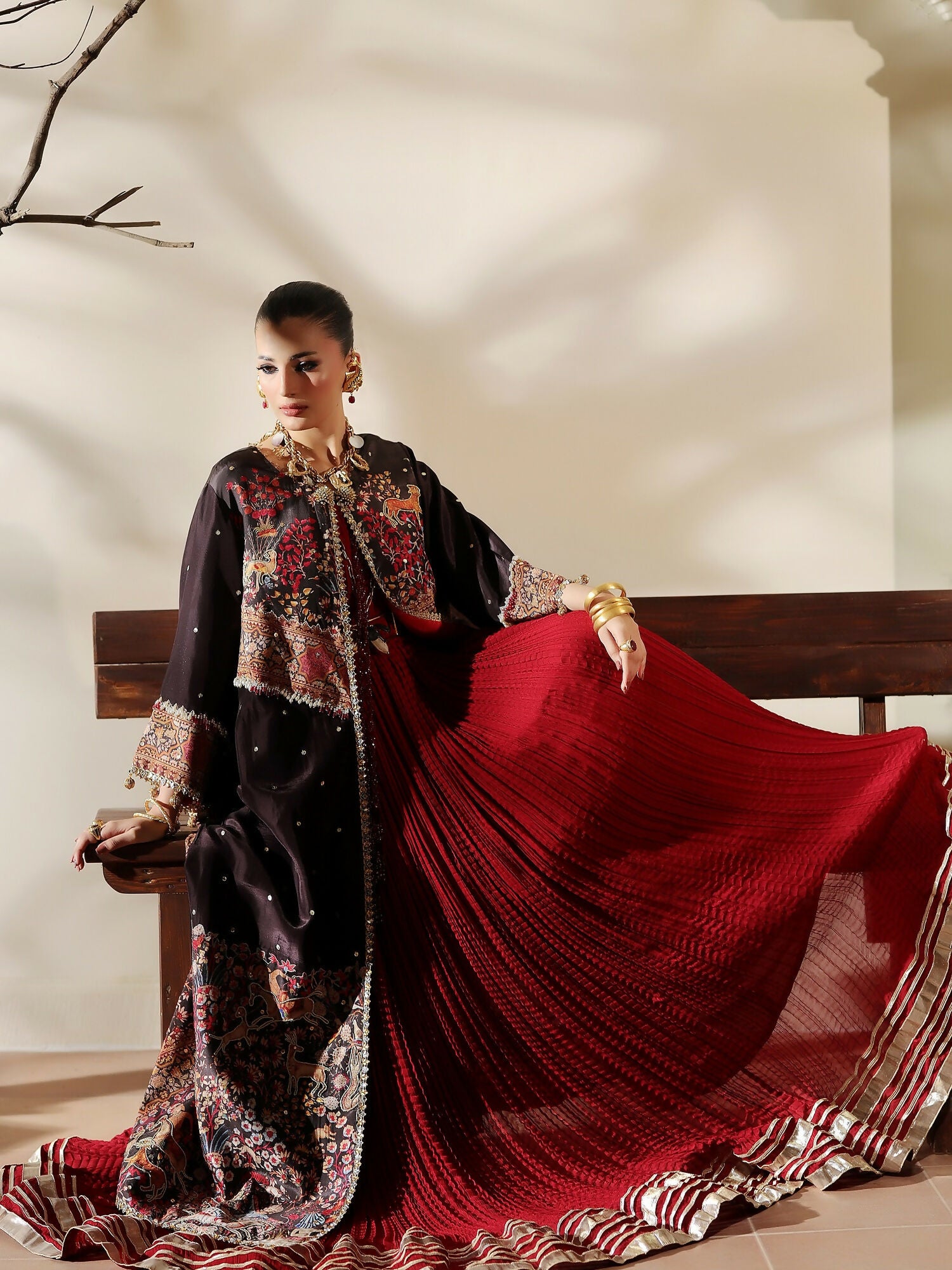 Shiza Hassan The Royal Affair Tusser Silk Embellished Pishwas-Eternal Empress