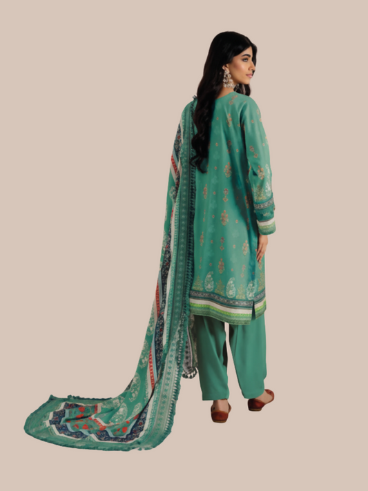 Mausummery Linen Printed Unstitched 3-Piece Suit-Amazonite