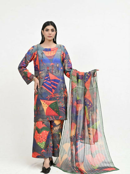 Imran Aftab Basant Mela Raw Silk Printed Unstitched 3-Piece Suit-IARP 05