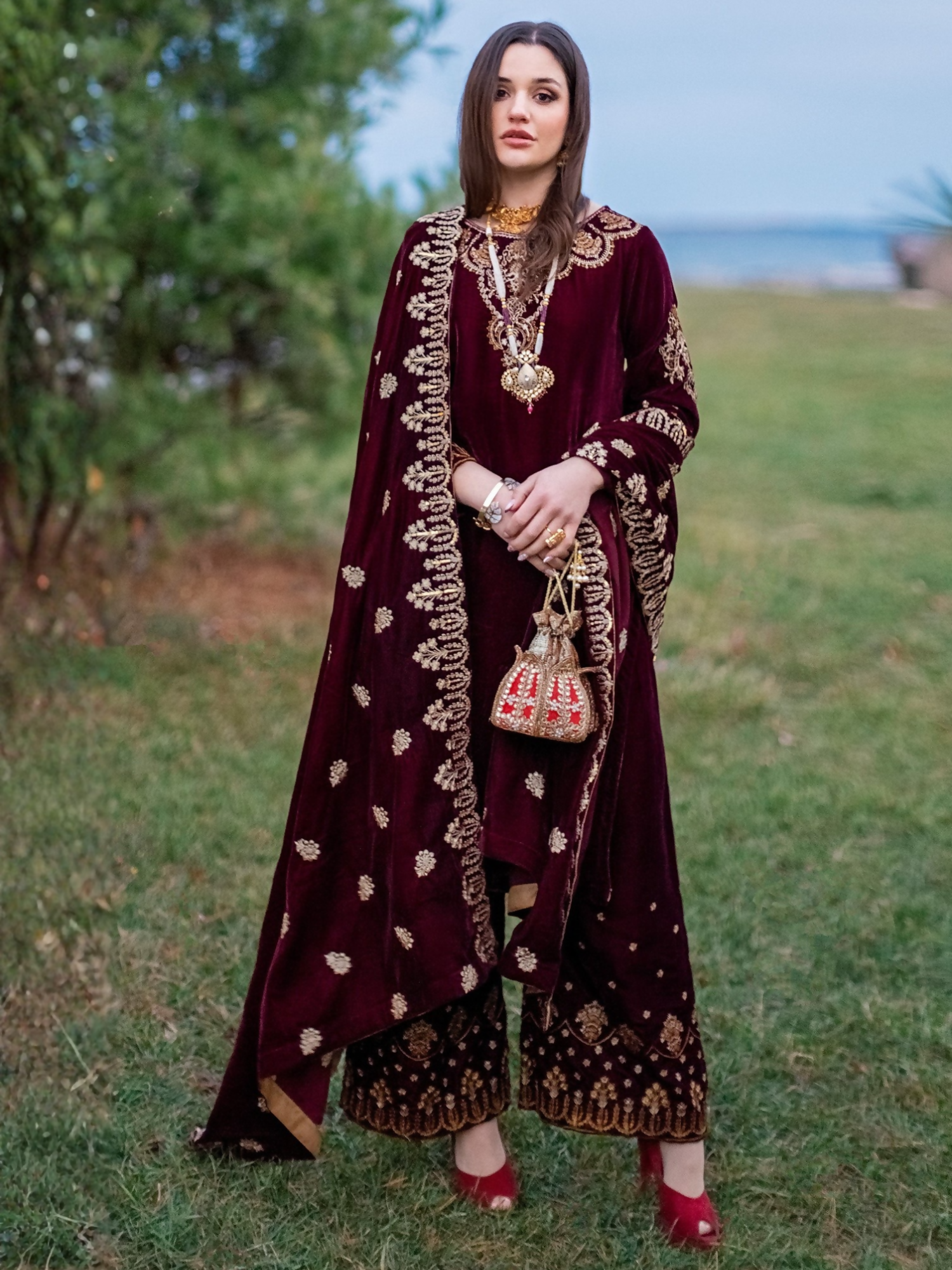 Panache Apparel Velvet Edit Micro Velvet 9000 Embroidered Stitched Suit-Elegance