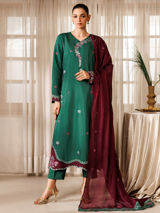 Panache Apparel Noore Eid Edit Raw Silk Embroidered Stitched Suit-Neelofer