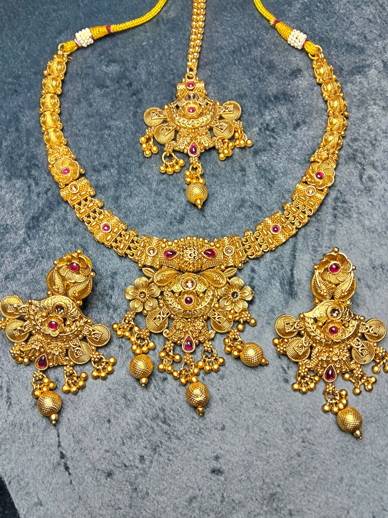 H&A Jewelry Rajwari Indian jewelry set with rich ruby stones, designed for timeless elegance at weddings and grand occasions.