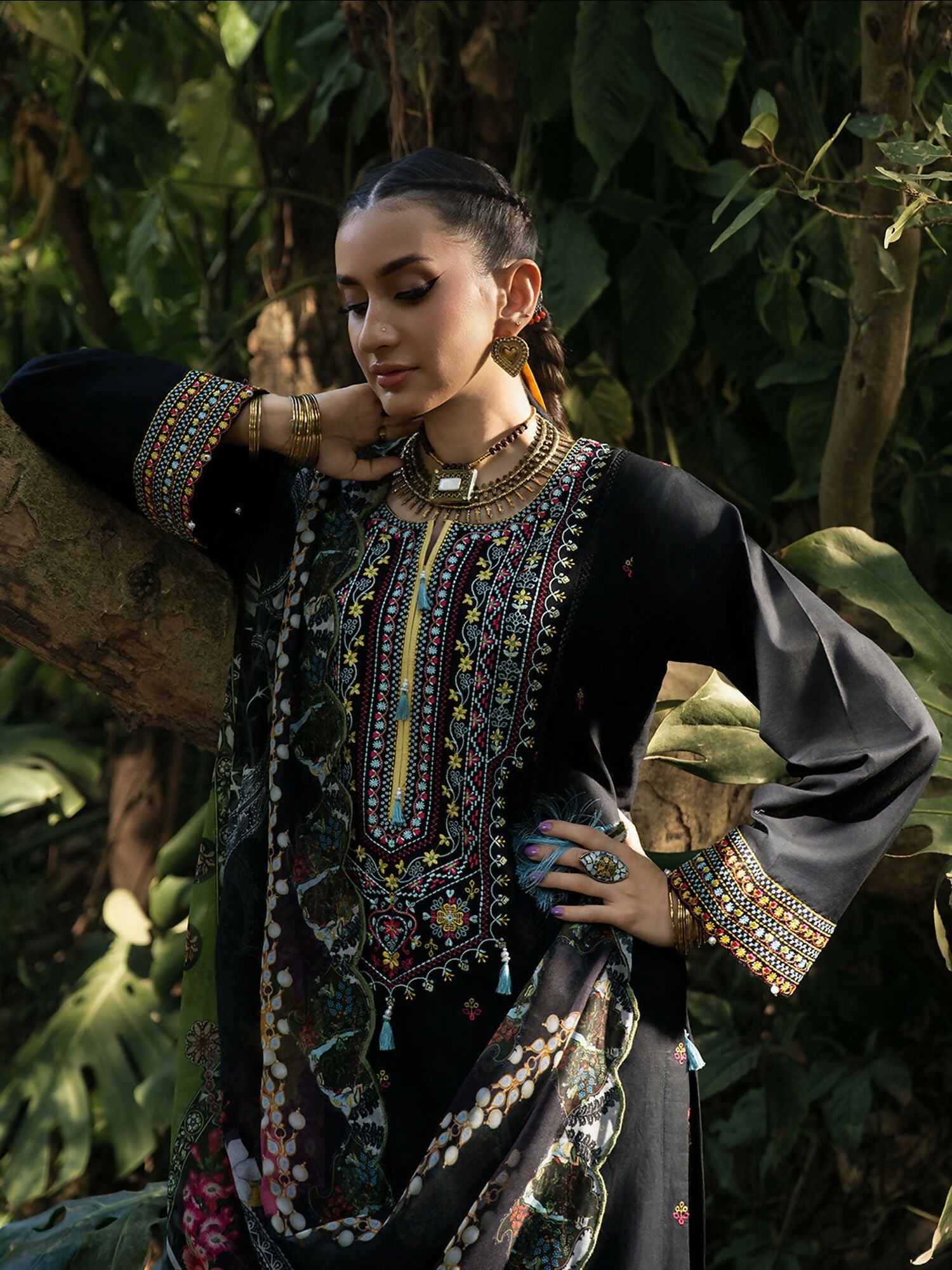 Hemstitch Lawn Embroidered Stitched 3-Piece Suit-Night Jasmine