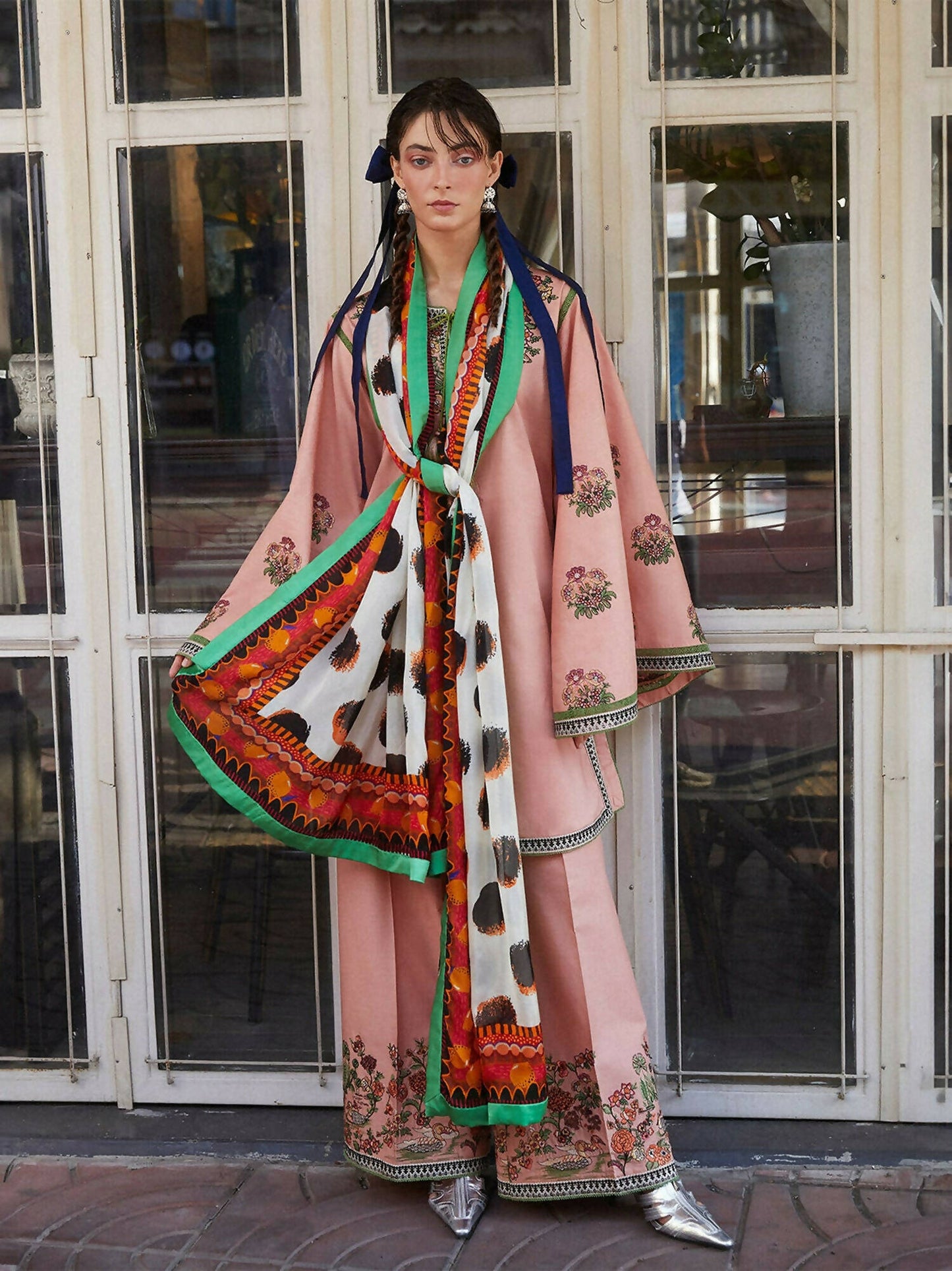 Jugnu by Hussain Rehar Womenswear SS/24 Edit II Cotton Embroidered 3-Piece Suit-Rosetta