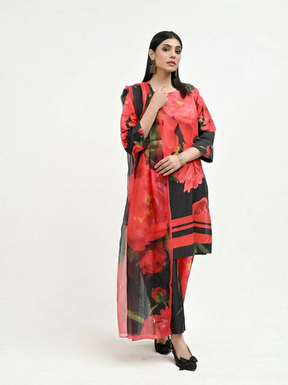Imran Aftab Valentine's Day Raw Silk Printed Unstitched 3-Piece Suit-IAVD 01