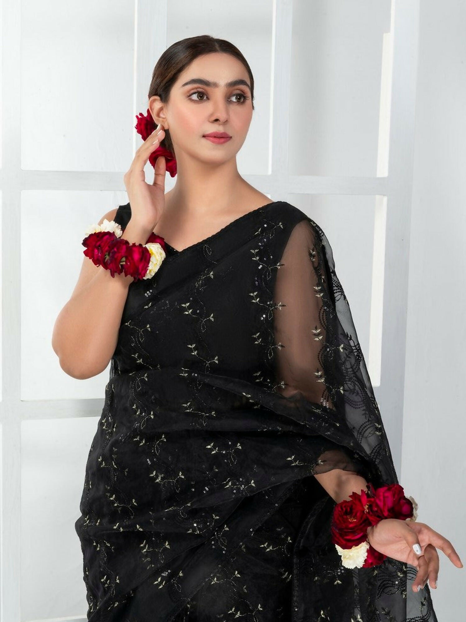 Imran Aftab Lux Winter Wedding Organza Embroidered Unstitched Saree-IASC-25