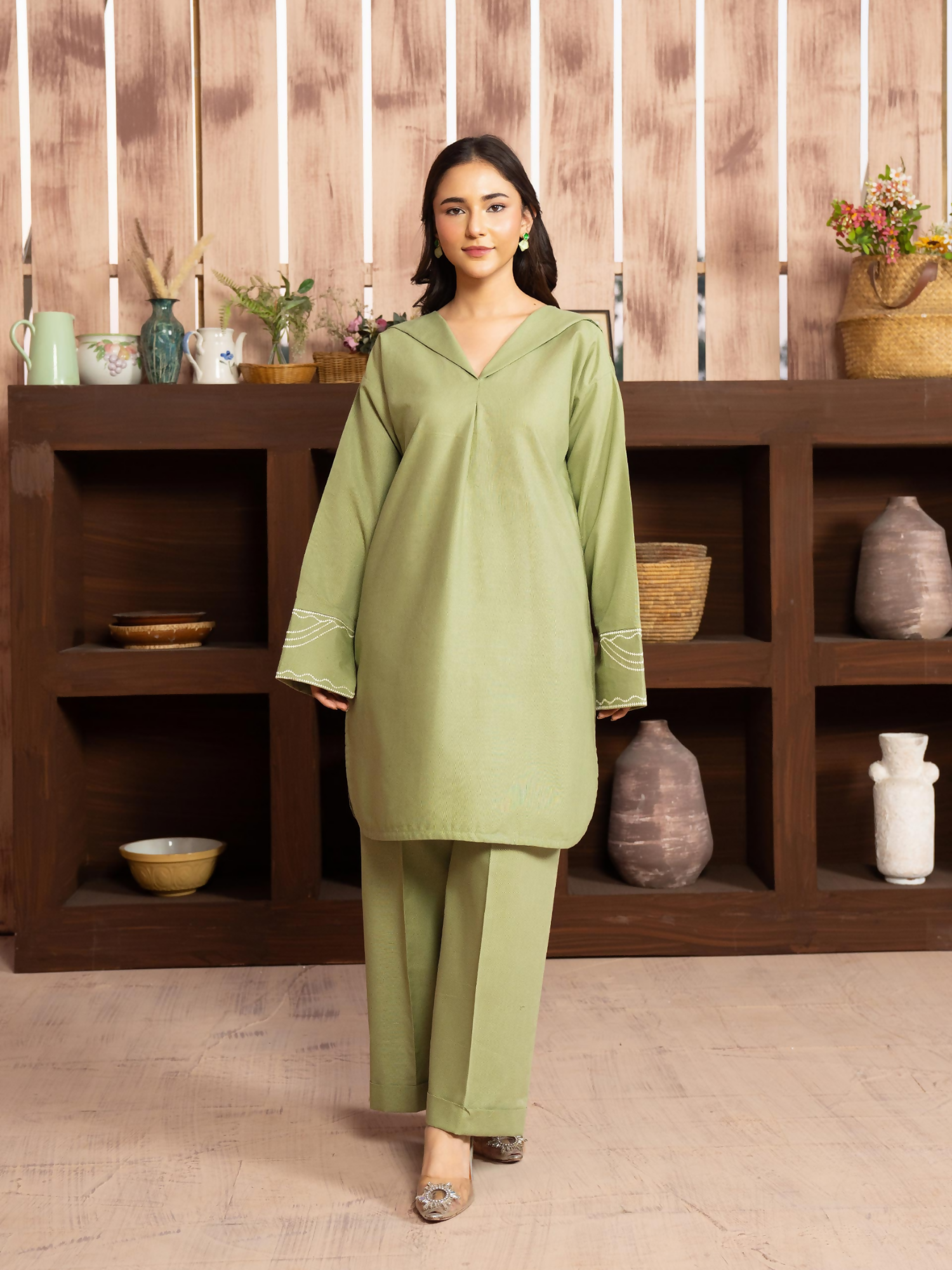 Panache Apparel Winter Core Khaddar Embroidered Stitched Suit-Cedar