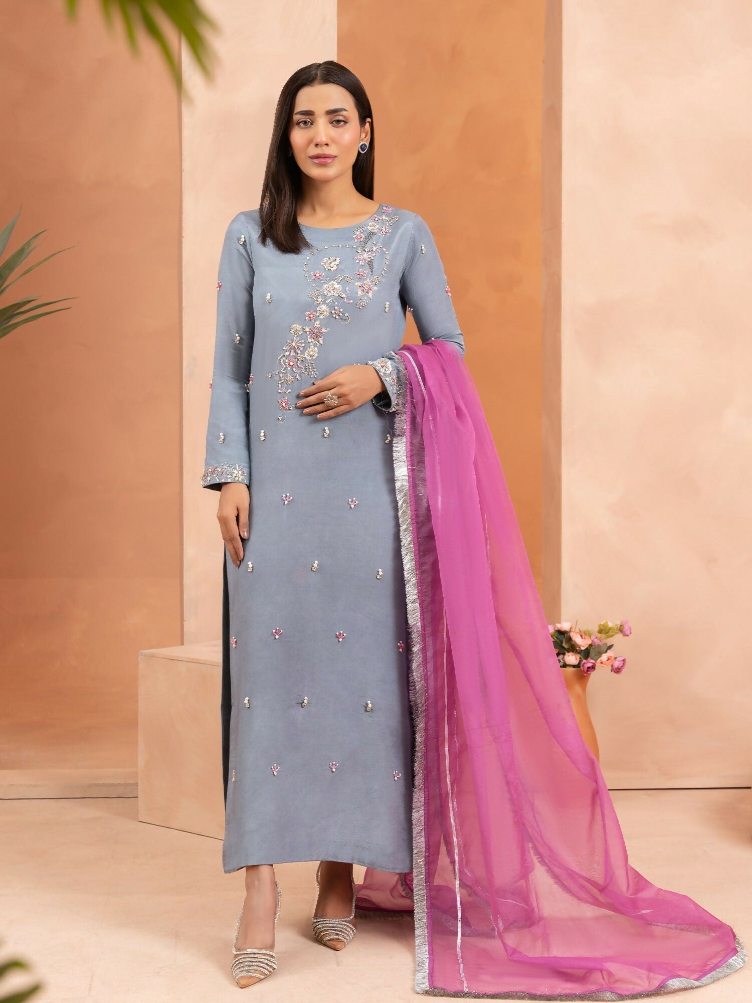 Allure By IH Luxury Pret Raw Silk Embellished Stitched 3-Piece Suit-Zade