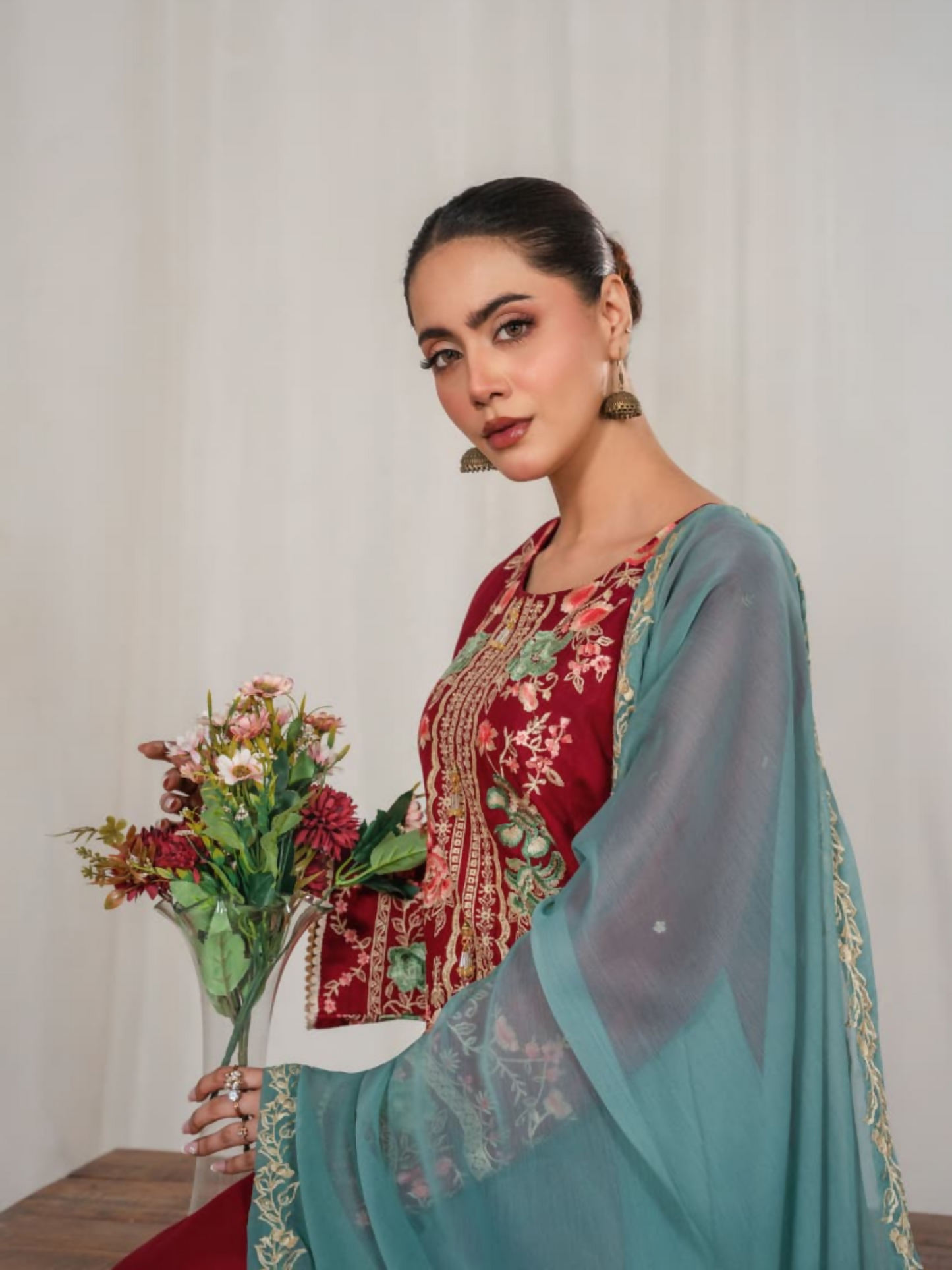 Tehzeeb Libas Linen Embroidered Stitched 3-Piece Suit-Aroha