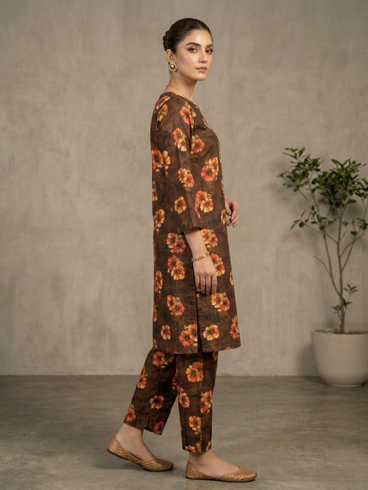 Brown Bin Shaukat Lawn Printed Unstitched 2-Piece Suit