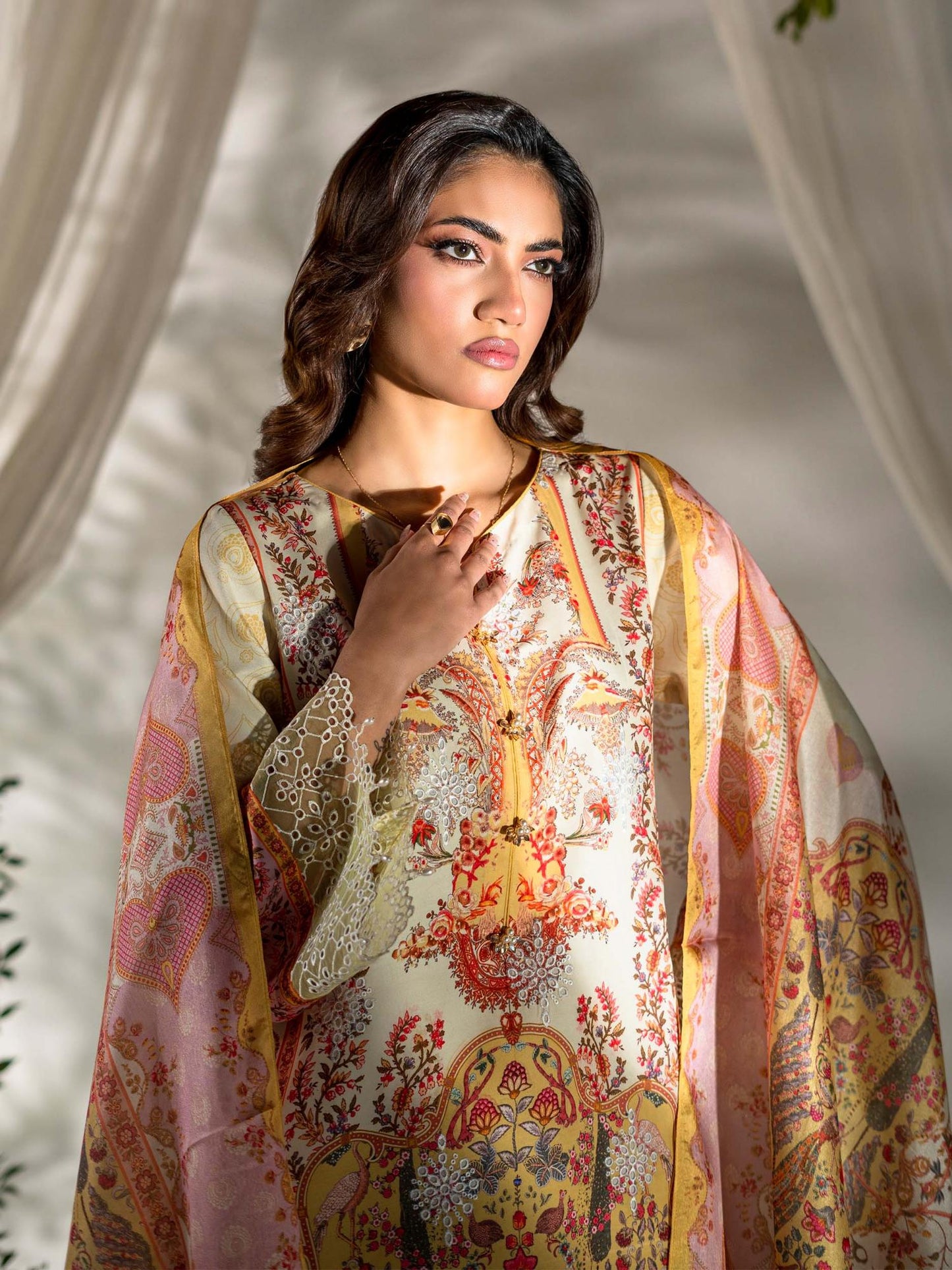 Yellow Rabazka Lawn Embroidered Unstitched 3-Piece Suit-WUS-PELW-3PCS-S26-03