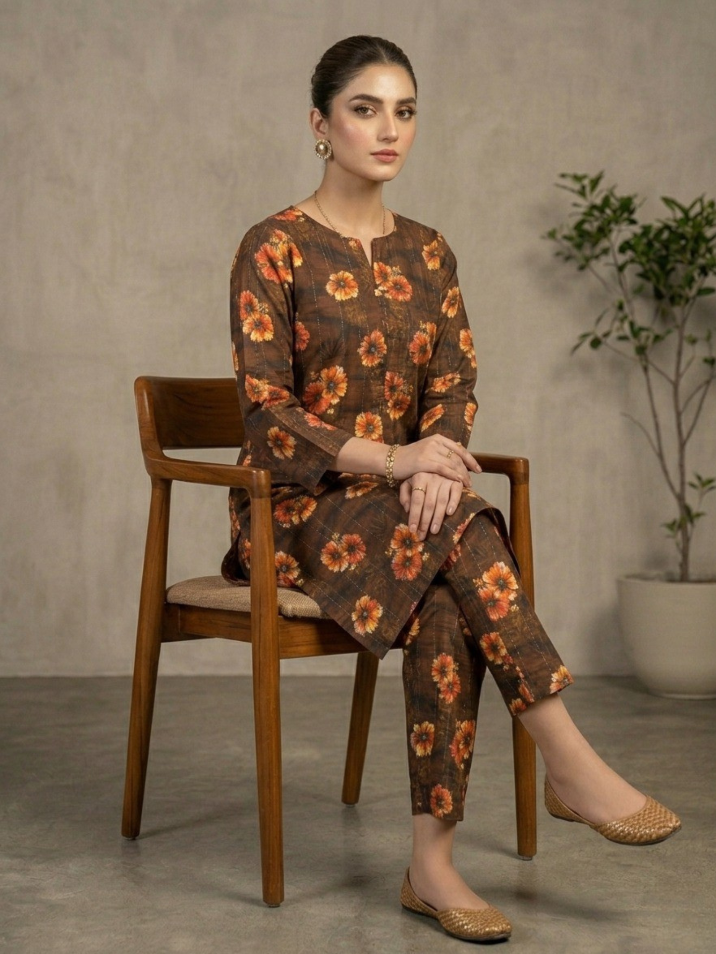 Brown Bin Shaukat Lawn Printed Unstitched 2-Piece Suit