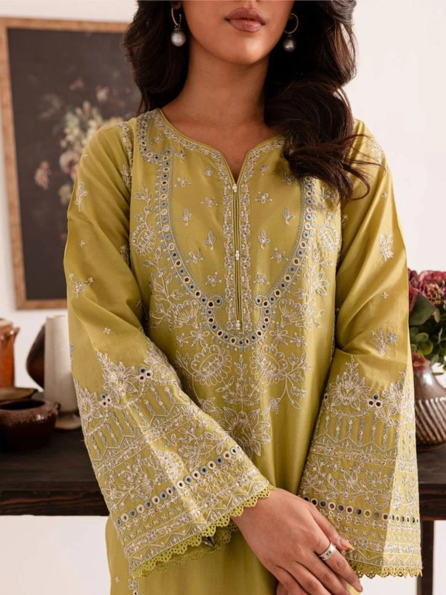 Yellow Ayat Closet Linen Embroidered Stitched 2-Piece Suit-Nabeeha