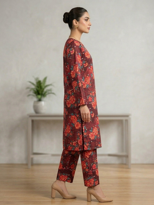 Maroon Bin Shaukat Lawn Printed Unstitched 2-Piece Suit