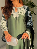 Green Savarna Silk Embroidered Stitched 3-Piece Suit