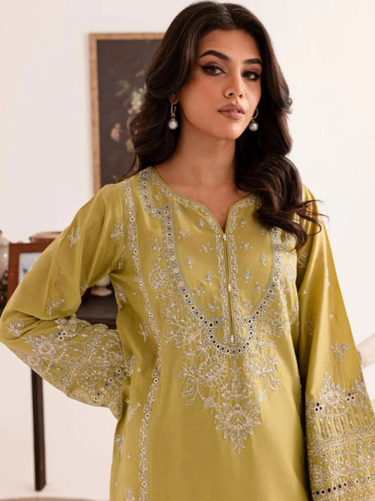 Yellow Ayat Closet Linen Embroidered Stitched 2-Piece Suit-Nabeeha