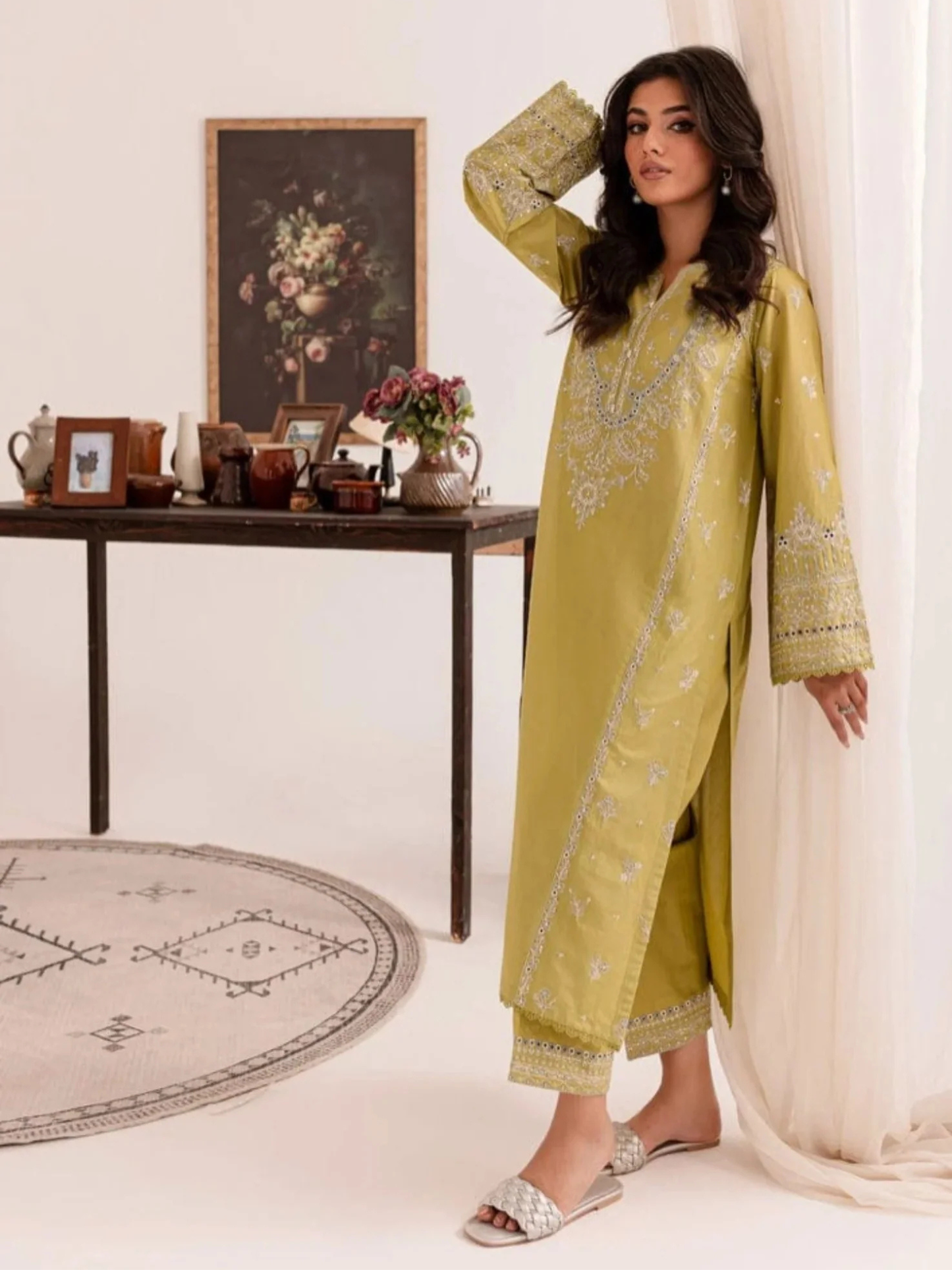 Yellow Ayat Closet Linen Embroidered Stitched 2-Piece Suit-Nabeeha