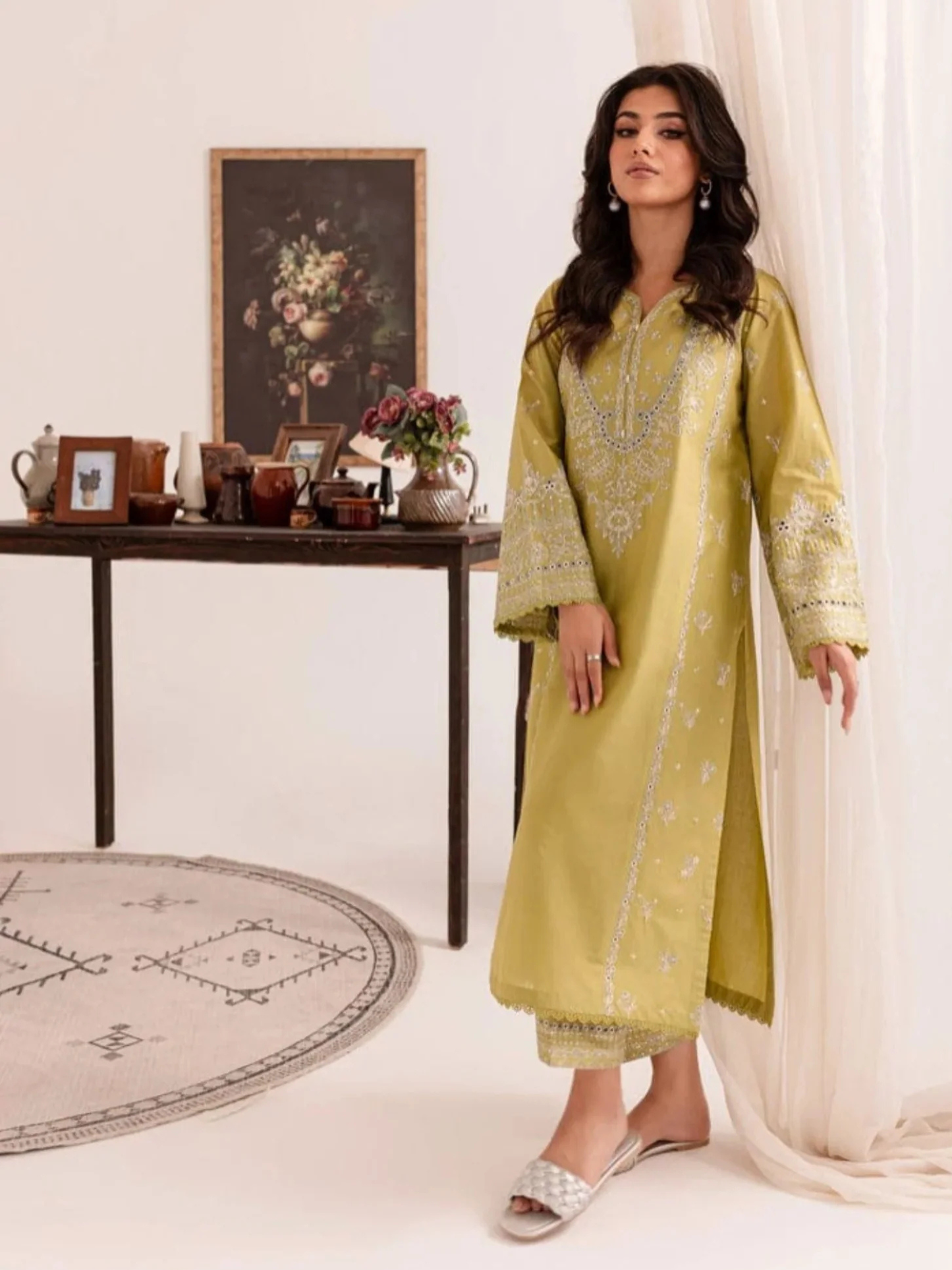 Yellow Ayat Closet Linen Embroidered Stitched 2-Piece Suit-Nabeeha