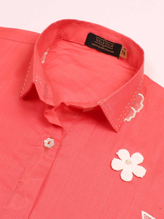 Velvour Girls Cotton Embroidered Co-Ord Set-VG178-A