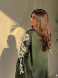 Green Savarna Silk Embroidered Stitched 3-Piece Suit