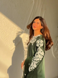 Green Savarna Silk Embroidered Stitched 3-Piece Suit