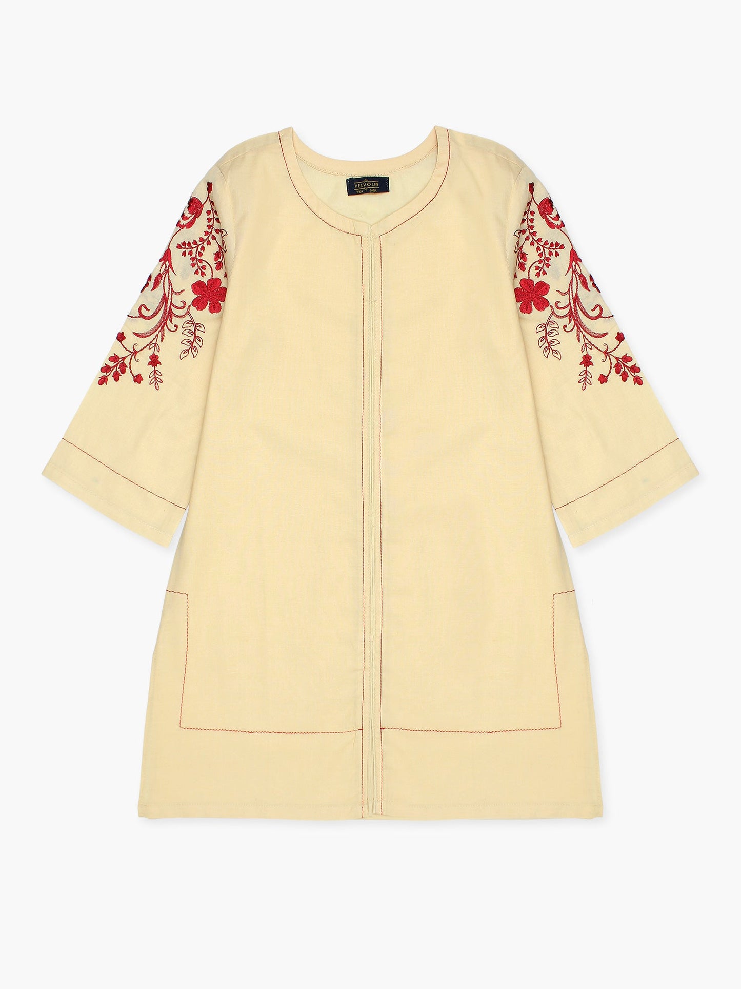 Velvour Girls Cotton Embroidered Stitched Tunic-VG105-B