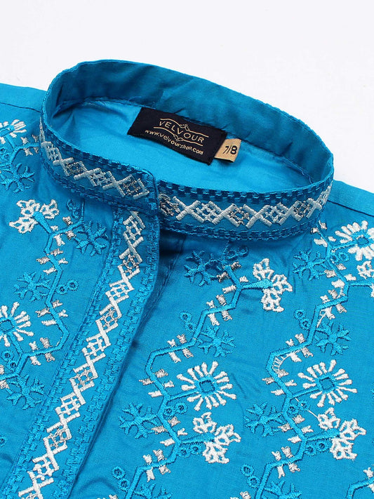 Velvour Girls Cotton Embroidered Co-Ord Set-VG175-A