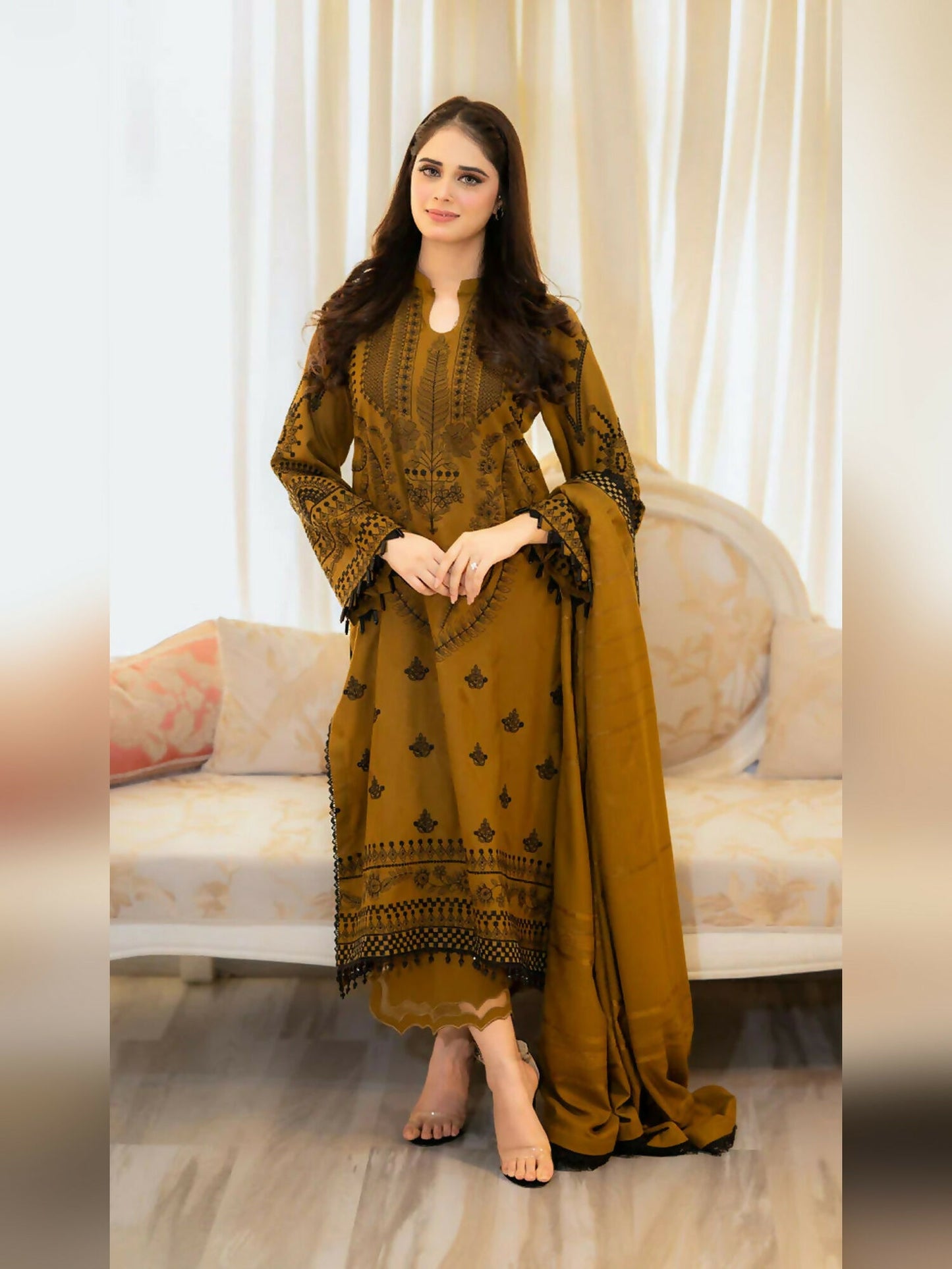 Zeephire Dhanak Embroidered Stitched 3-Piece Suit-Zaitoon