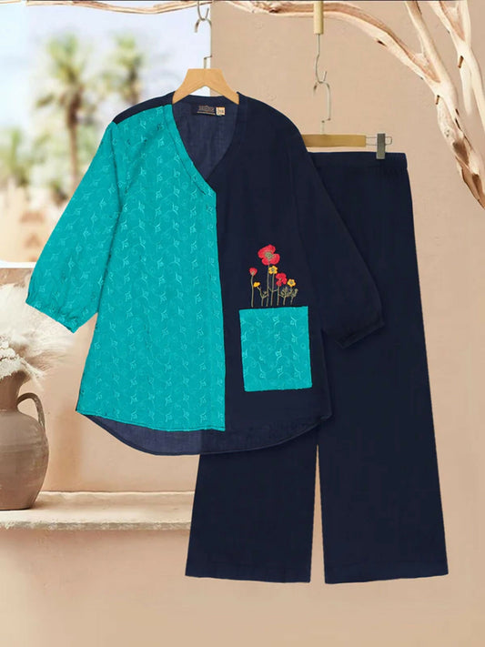 Velvour Girls Cotton Embroidered Co-Ord Set-VG151-B