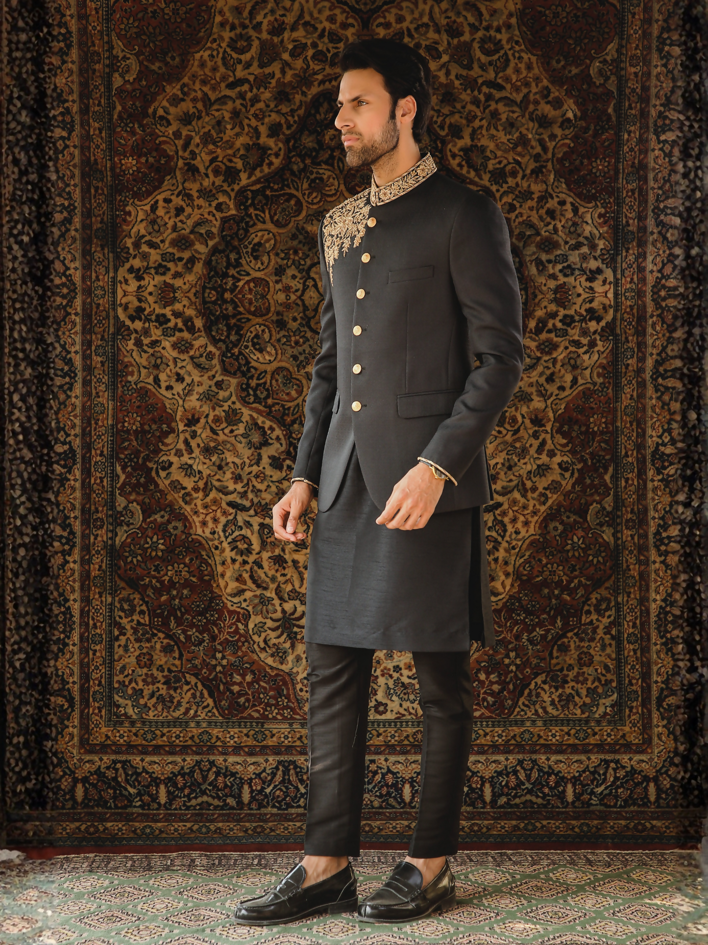 Gem Garments The Sartorial Edit Jacquard Embellished Prince Coat-Dilshad