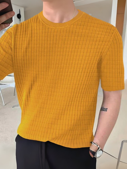 Yellow,Black Jupiter Plain Textured Fabric Aestival Tee-Shirt-14570