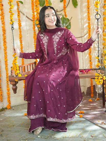 Panache Apparel Noore Eid Edit Sheesha Silk Embroidered Stitched Suit-Zeni