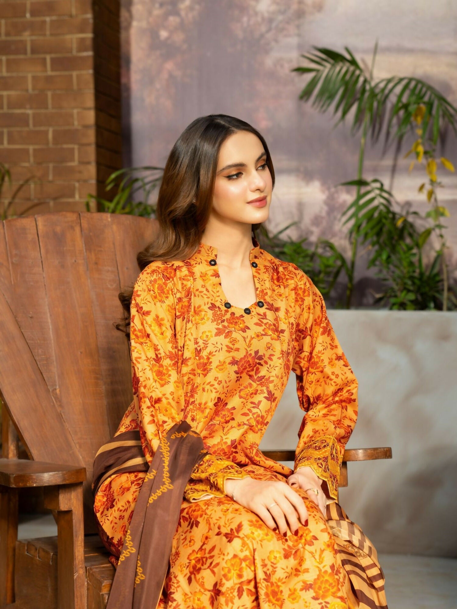 Panache Apparel Fiona SS'25 Cambric Lawn Embroidered Stitched Suit-Citrine