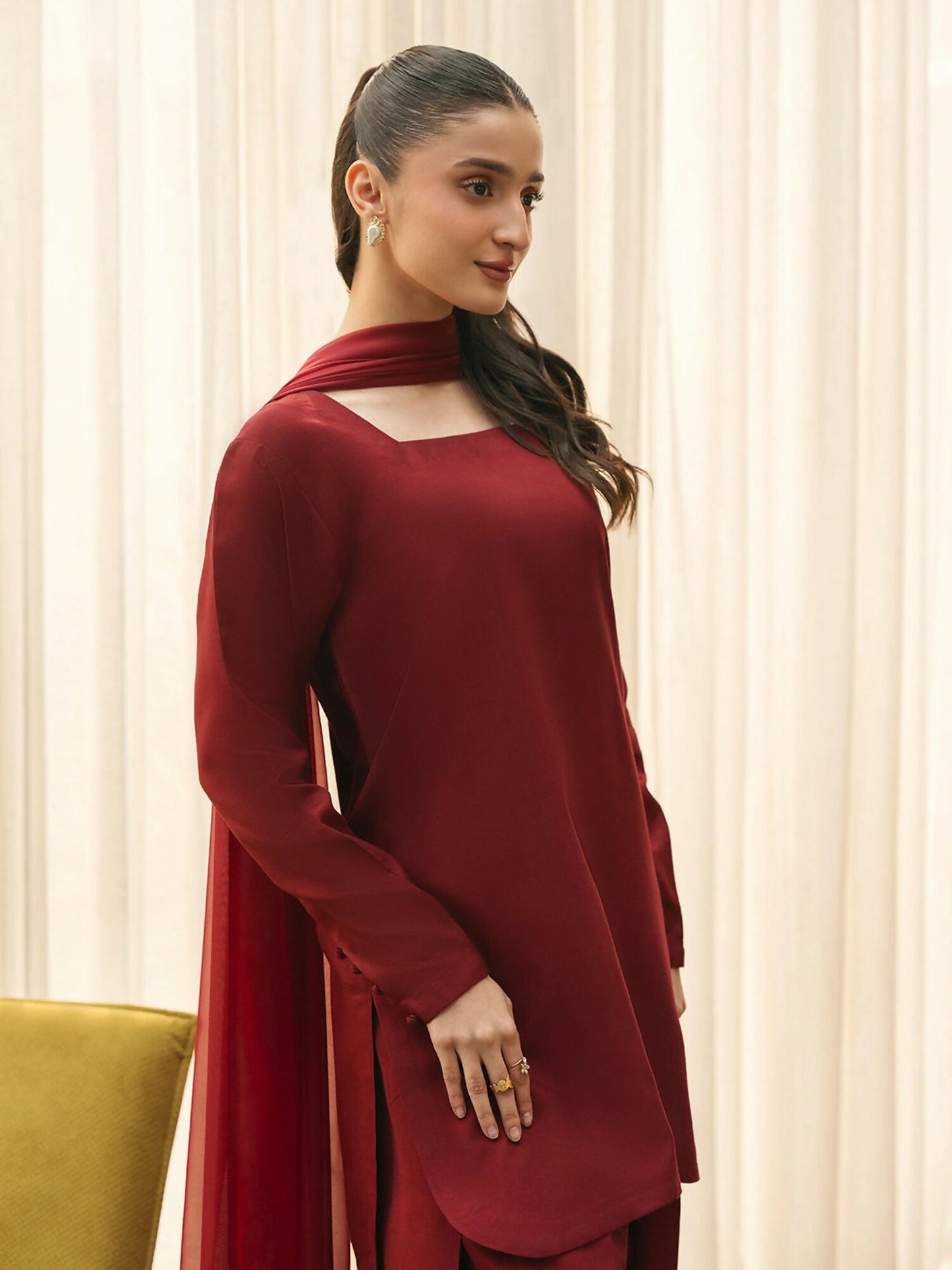 Mannat Clothing Suave Edit Raw Silk Stitched Suit-Claret