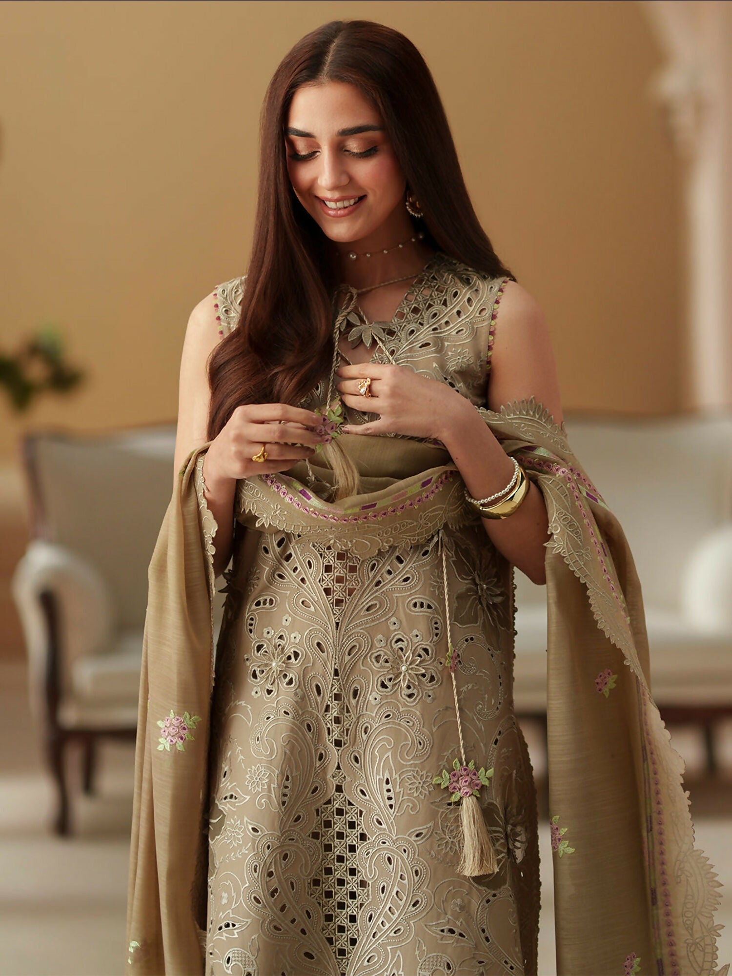 Binilyas Mashriq Luxury Lawn'26 Embroidered Unstitched 3-Piece Suit-D-113-A