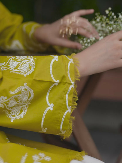 Panache Apparel Solid Story Cotton Lawn Embroidered Stitched Suit-Orah