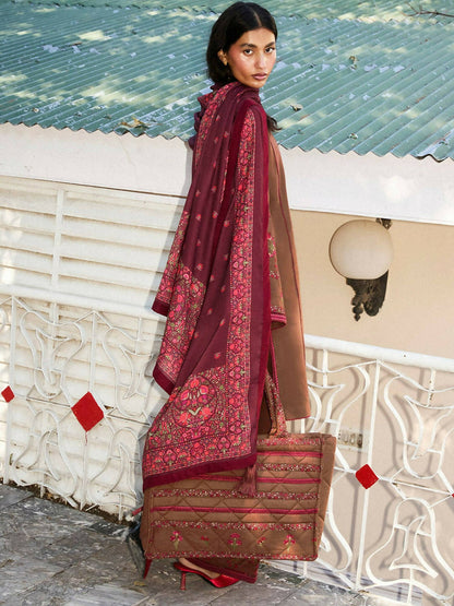 Jugnu by Hussain Rehar Khaddar Embroidered Unstitched 3-Piece Suit-Hazel