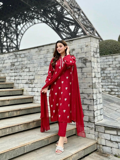 Stylish Collection Serene Summer Linen Embroidered Stitched 3-Piece Suit–Lilly