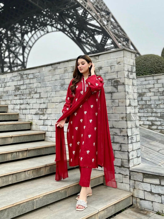 Stylish Collection Serene Summer Linen Embroidered Stitched 3-Piece Suit–Lilly