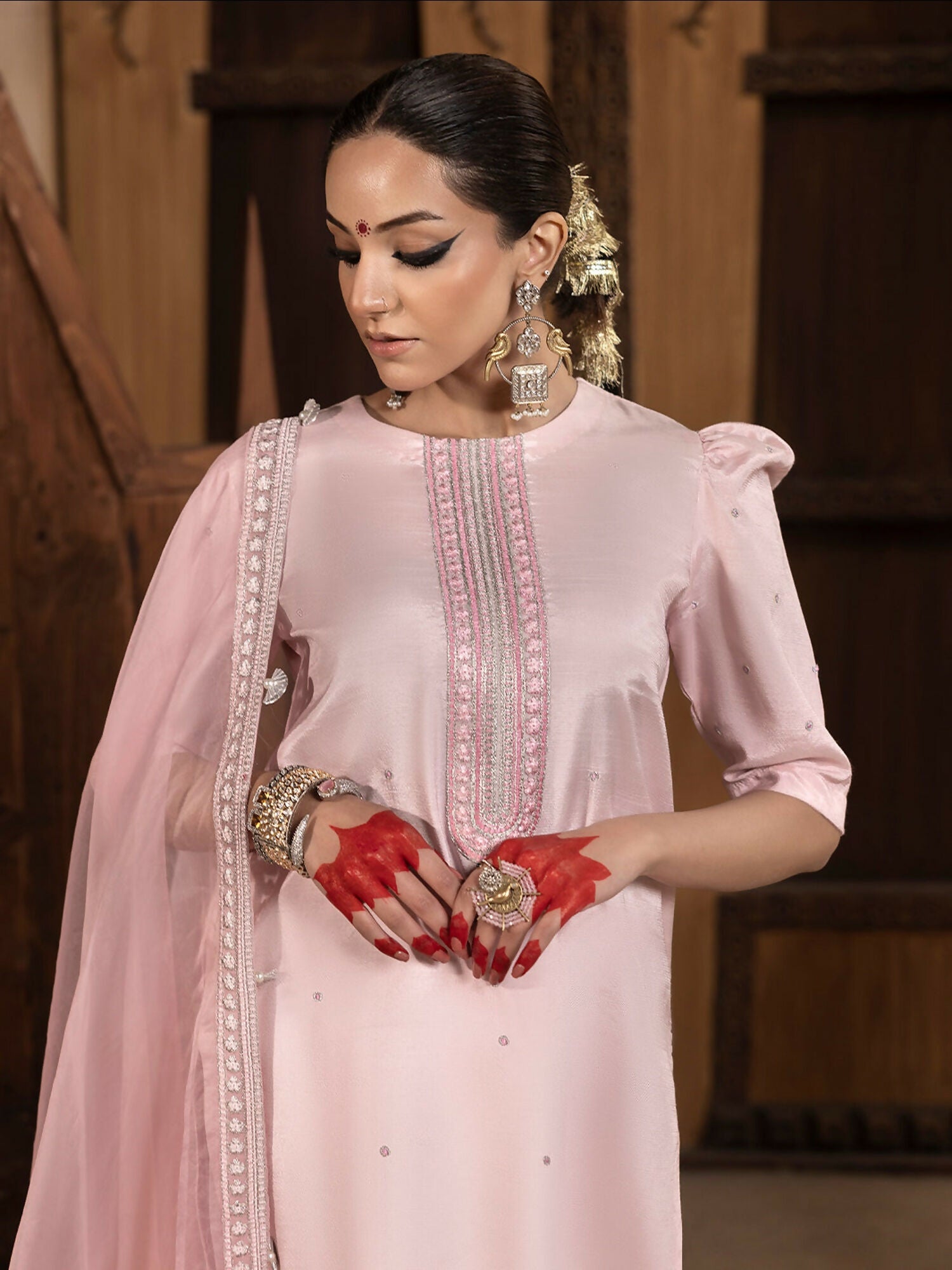 Hemstitch Raw Silk Embroidered Stitched 3-Piece Suit-Aleeha